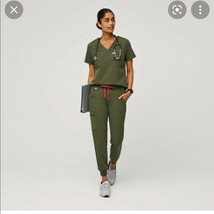 Dark olive Figs high waisted Zamora jogger scrub pants
